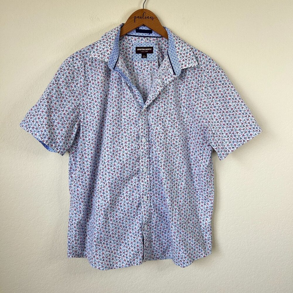 Johnston Murphy Shirt Mens Large Skull Crossbones Print Colorful Short Sleeve L